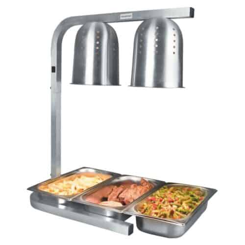 Nerezový ohřívač jídla s víky a topítky pro restaurace a catering.