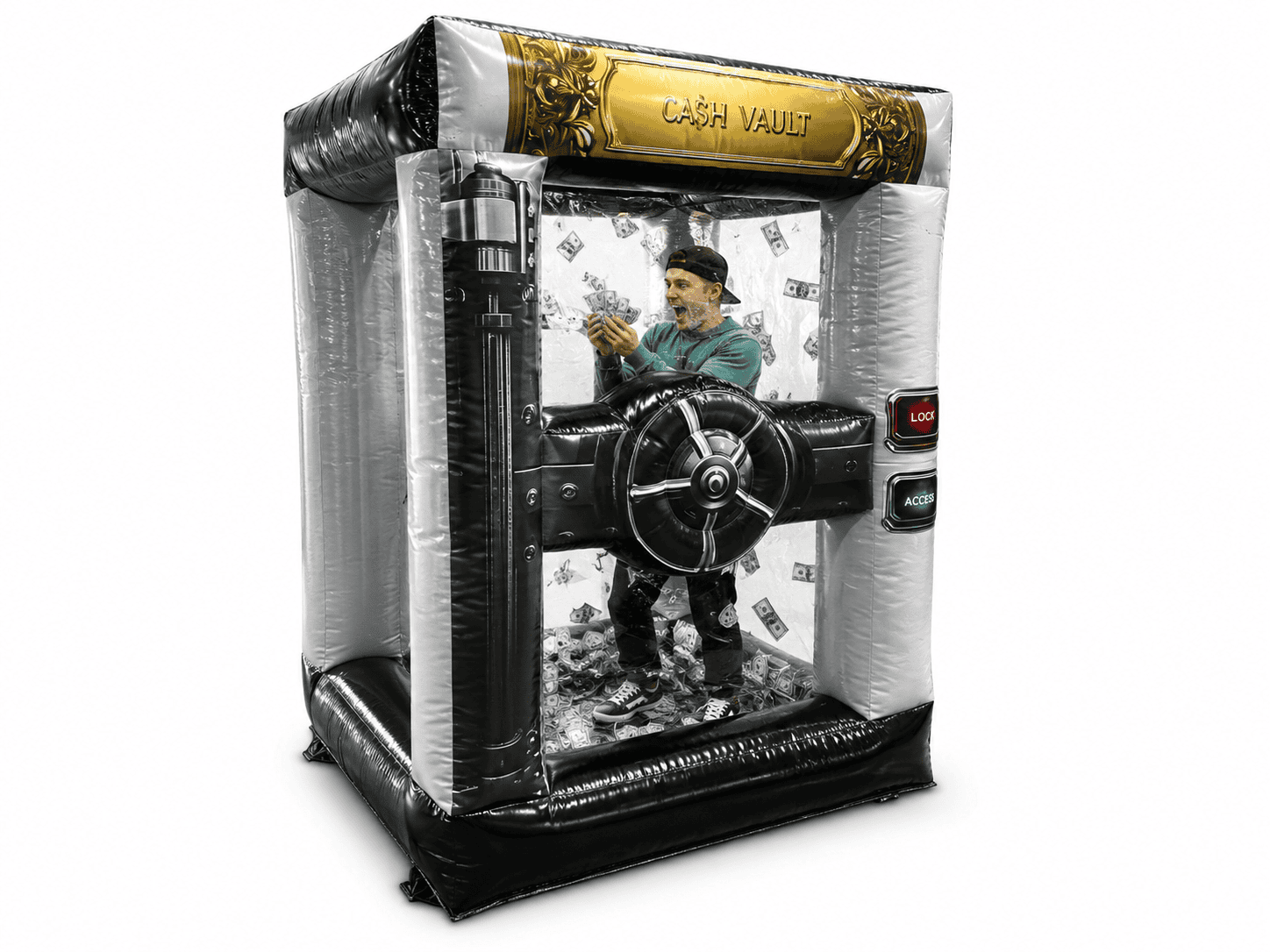 Nafukovací herní automat s motivem kasina, vhodný na akce a zábavné večírky.