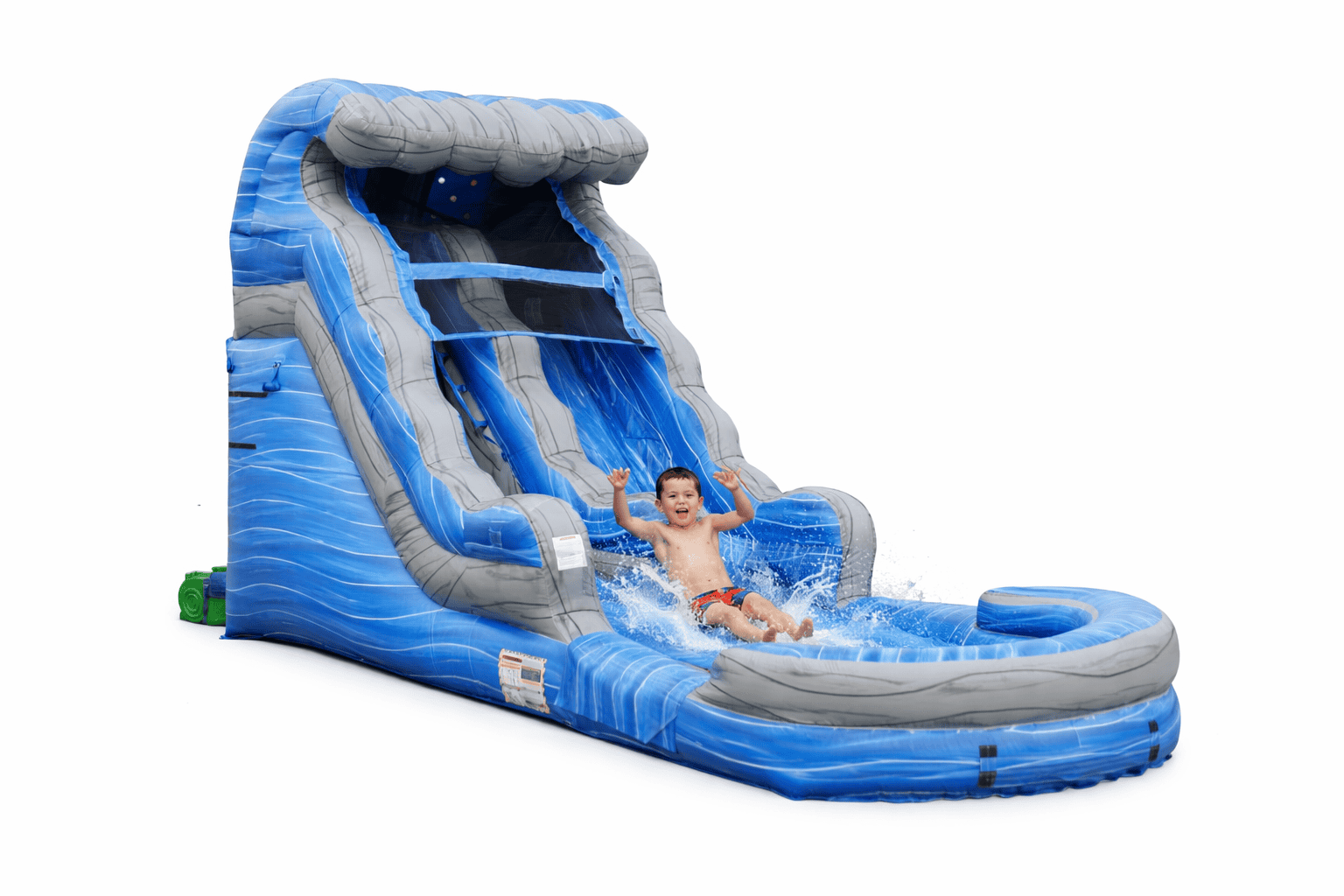 Dětská nafukovací vodní skluzavka s vodopádem a bazénkem.