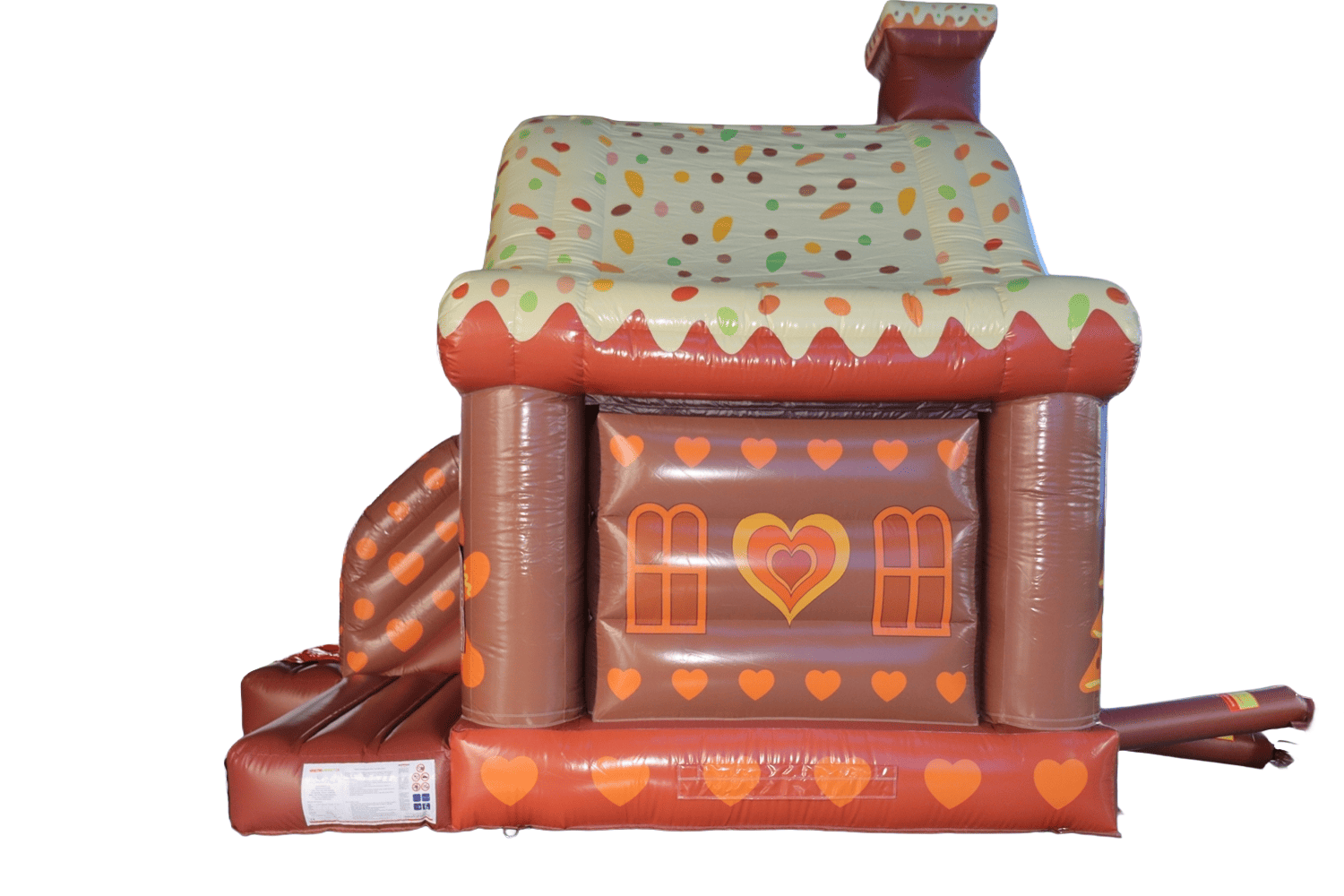 Nafukovací dětský hrad s barevným designem a skluzavkou, ideální pro venkovní hry a zábavu dětí.