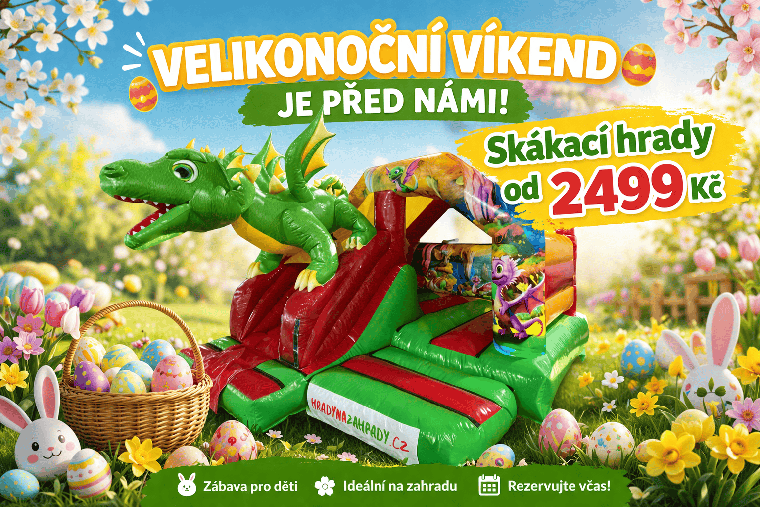 Hradynazahrady.cz – Velikonoční víkend s atrakcemi. Dětská skluzavka s motivem krokodýla na Velikonočním víkendu, ideální pro zábavu na zahradě.